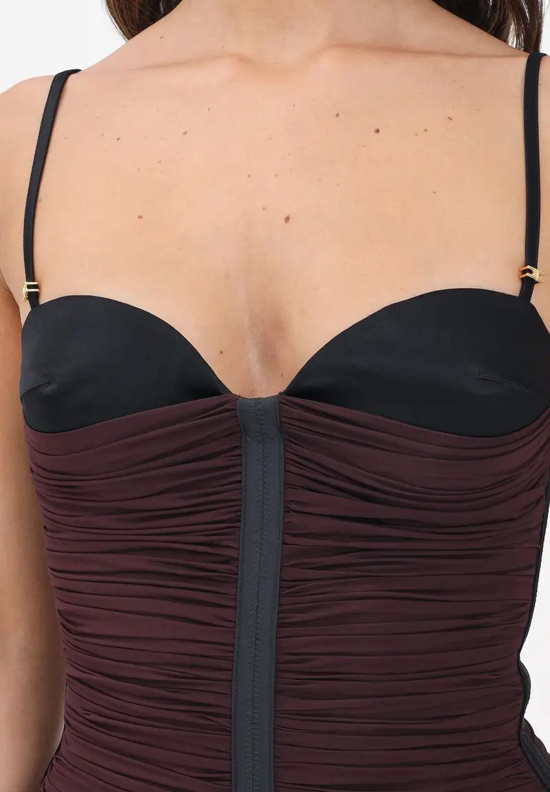 ELISABETTA FRANCHI Abito midi bordeaux da donna con drappeggi miniatura 2