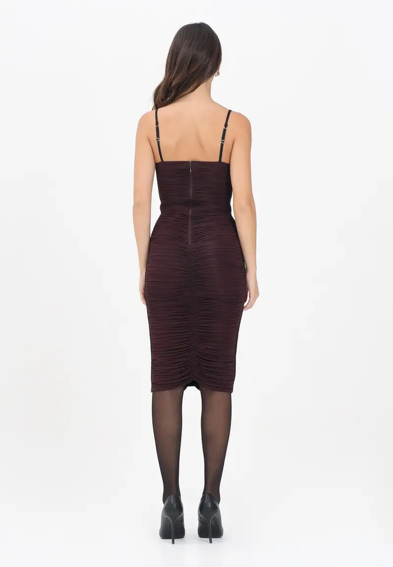 ELISABETTA FRANCHI Abito midi bordeaux da donna con drappeggi miniatura 3