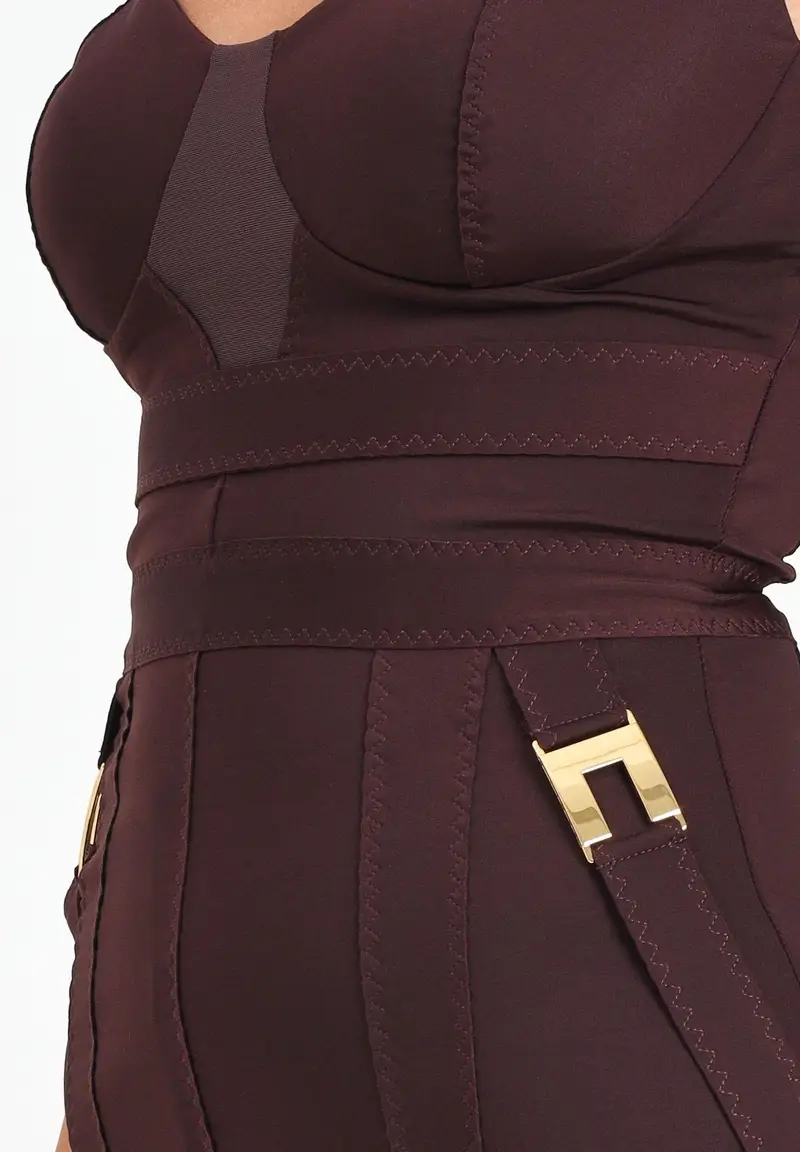 ELISABETTA FRANCHI Abito midi bordeaux da donna in tessuto bielastico miniatura 2