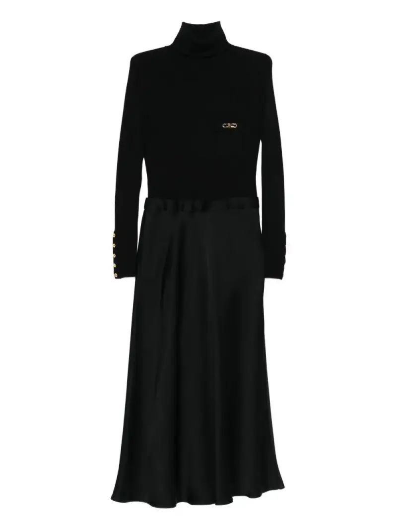 Abito Midi con Placca Logo Nero