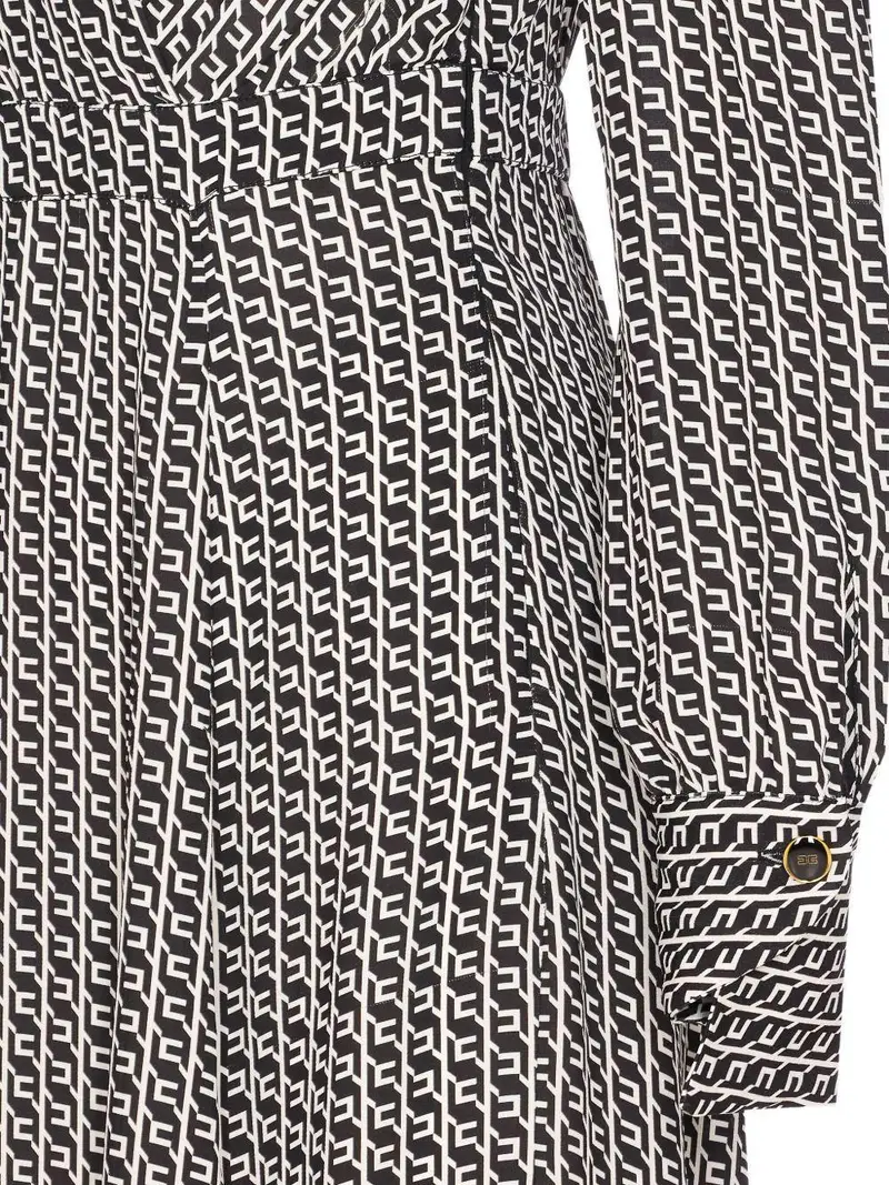 Abito Midi con Scollo a V e Stampa Geometrica Nero miniatura 3