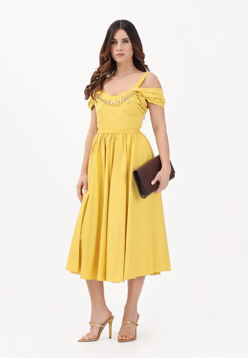 Abito midi giallo da donna con catena gioiello miniatura 2