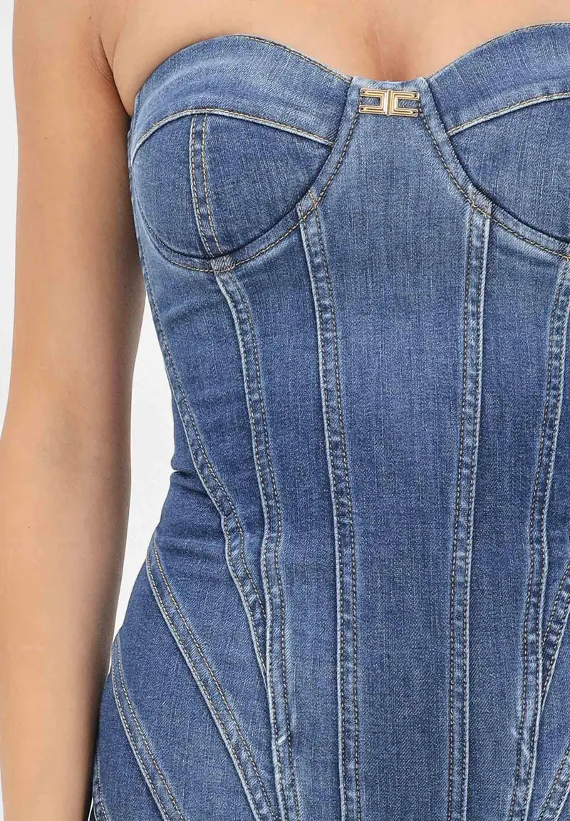 ELISABETTA FRANCHI Abito midi in denim da donna miniatura 2