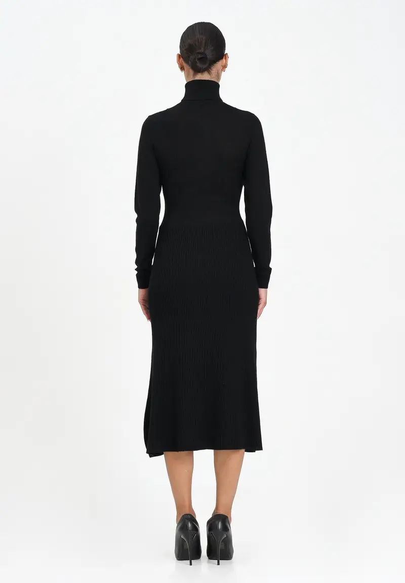 ELISABETTA FRANCHI Abito midi in maglia nera da donna con collo dolcevita miniatura 3
