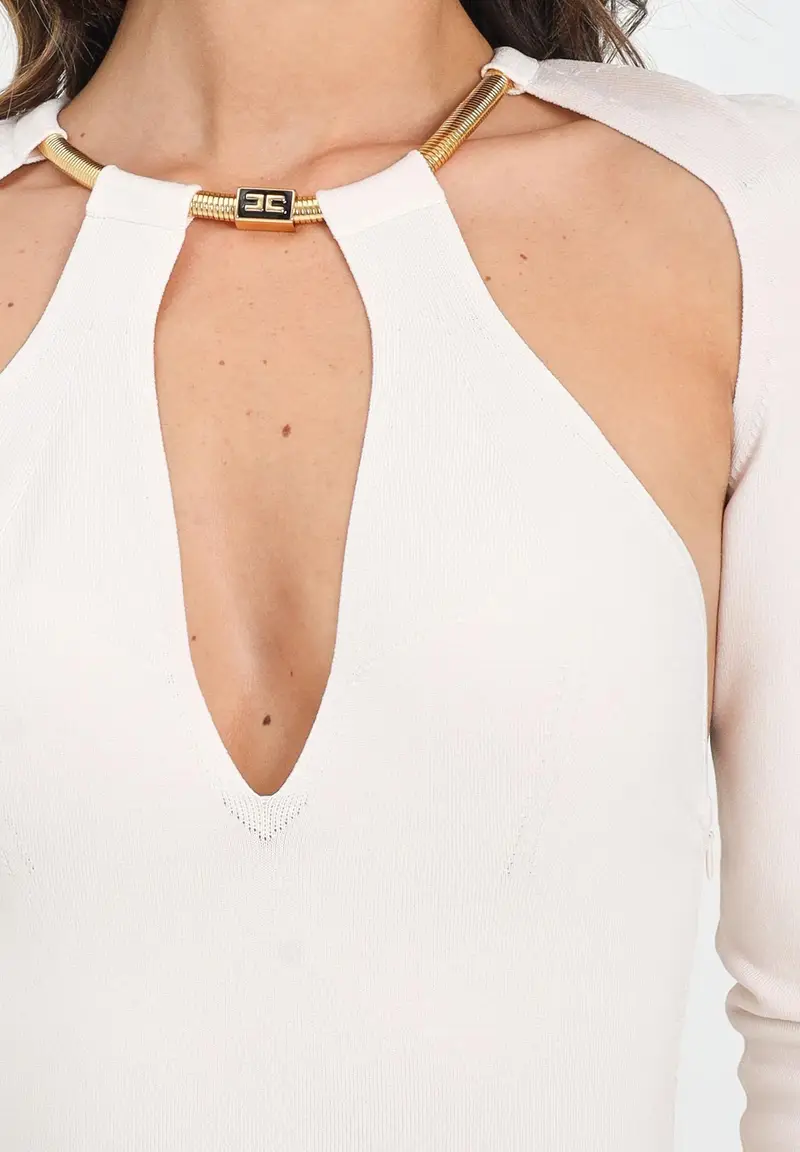 ELISABETTA FRANCHI Abito midi latte da donna con snake gioiello miniatura 3