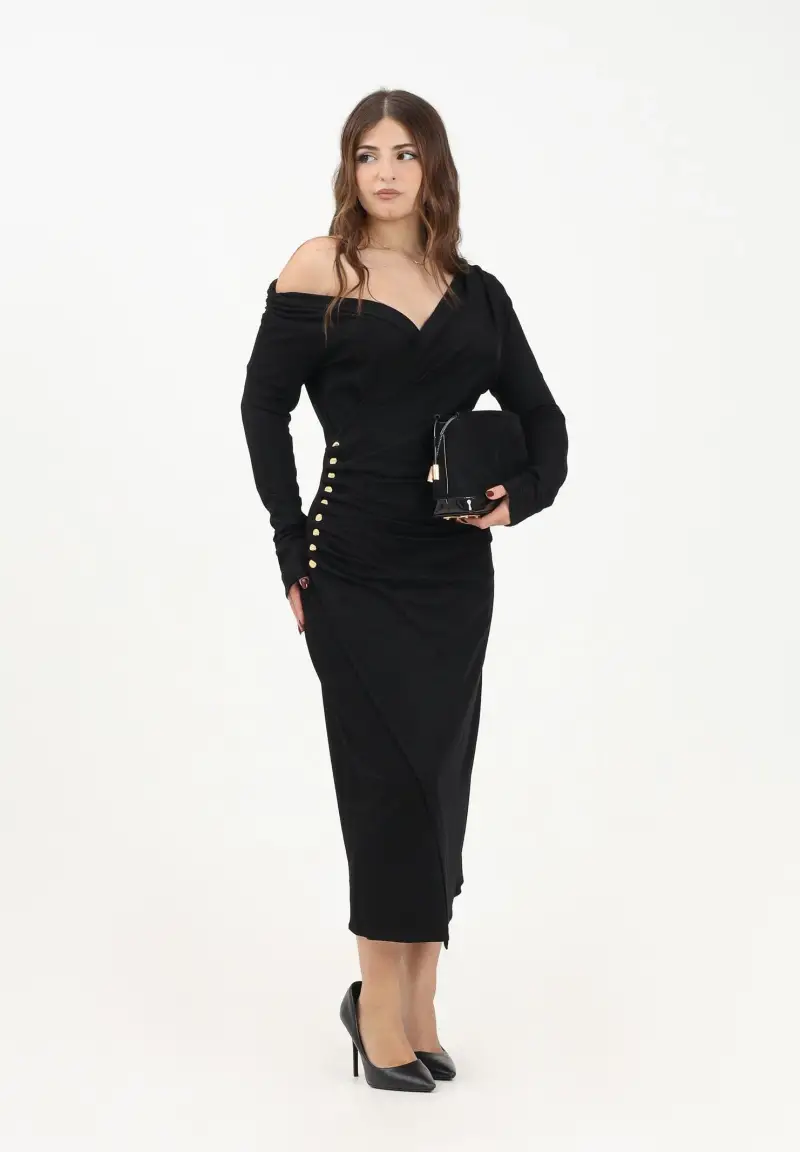 Abito midi nero da donna con bottoni gioiello miniatura 2
