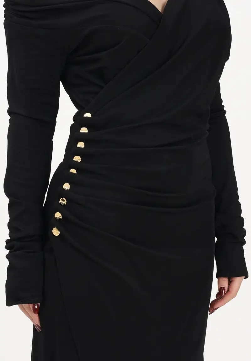 Abito midi nero da donna con bottoni gioiello miniatura 3