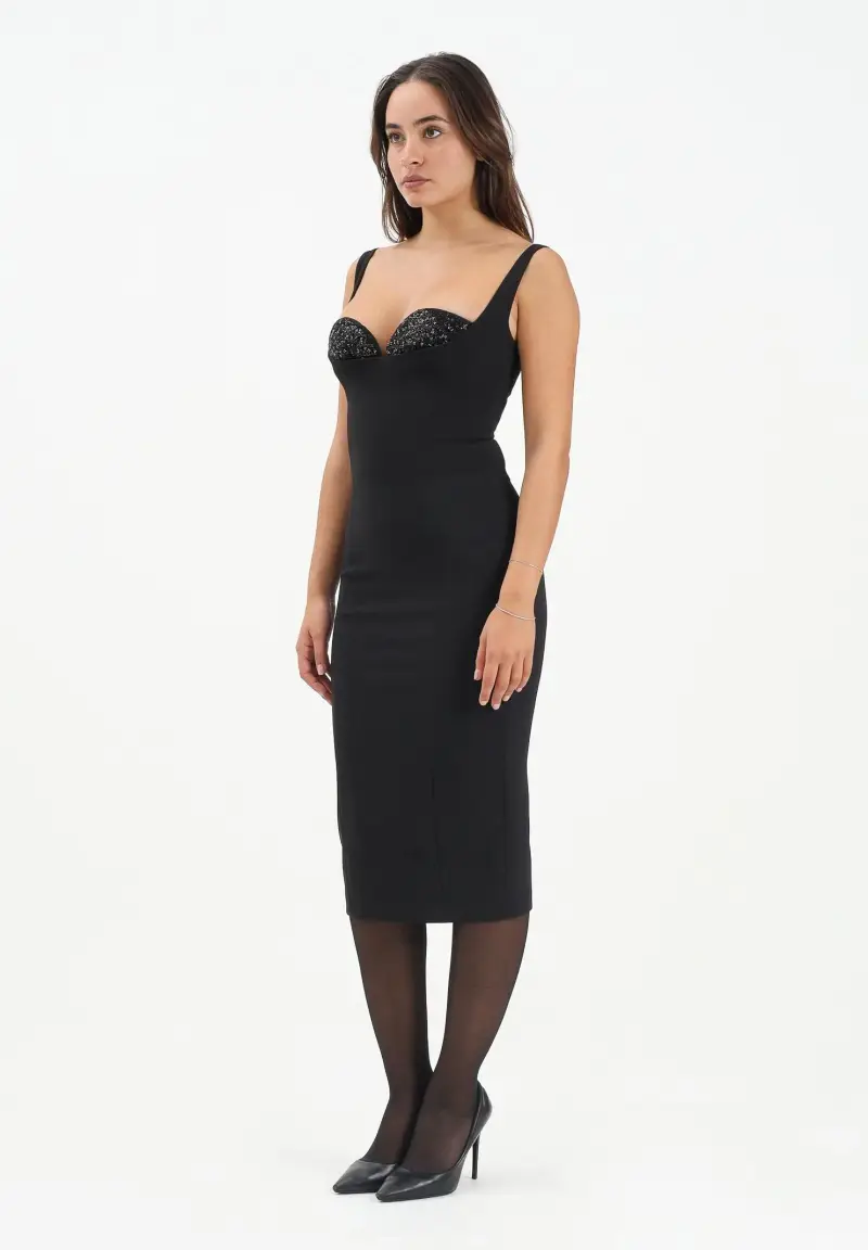 Abito midi nero da donna con cristalli