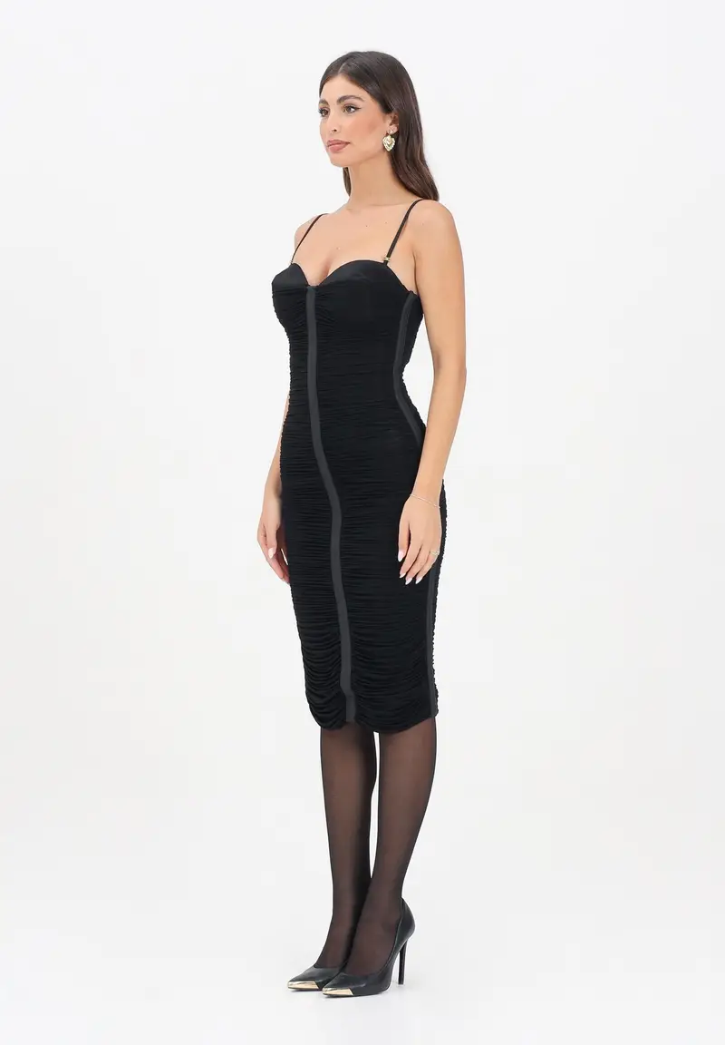 ELISABETTA FRANCHI Abito midi nero da donna con drappeggi