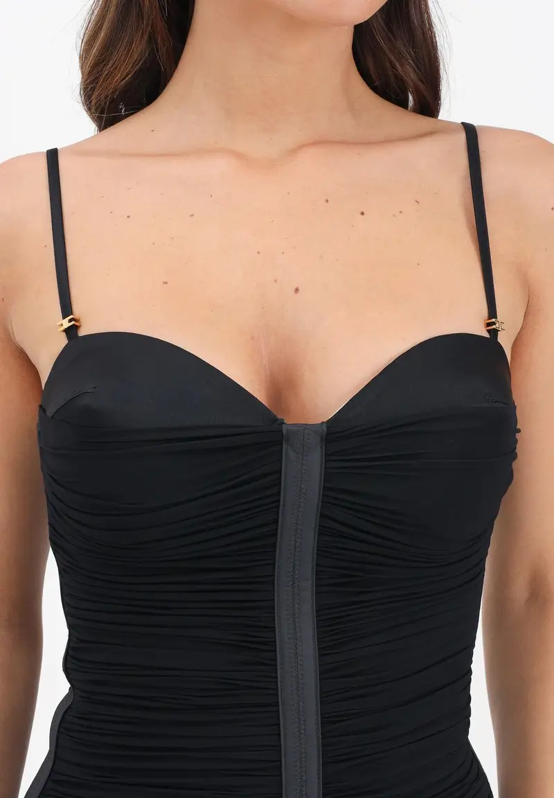 ELISABETTA FRANCHI Abito midi nero da donna con drappeggi miniatura 2