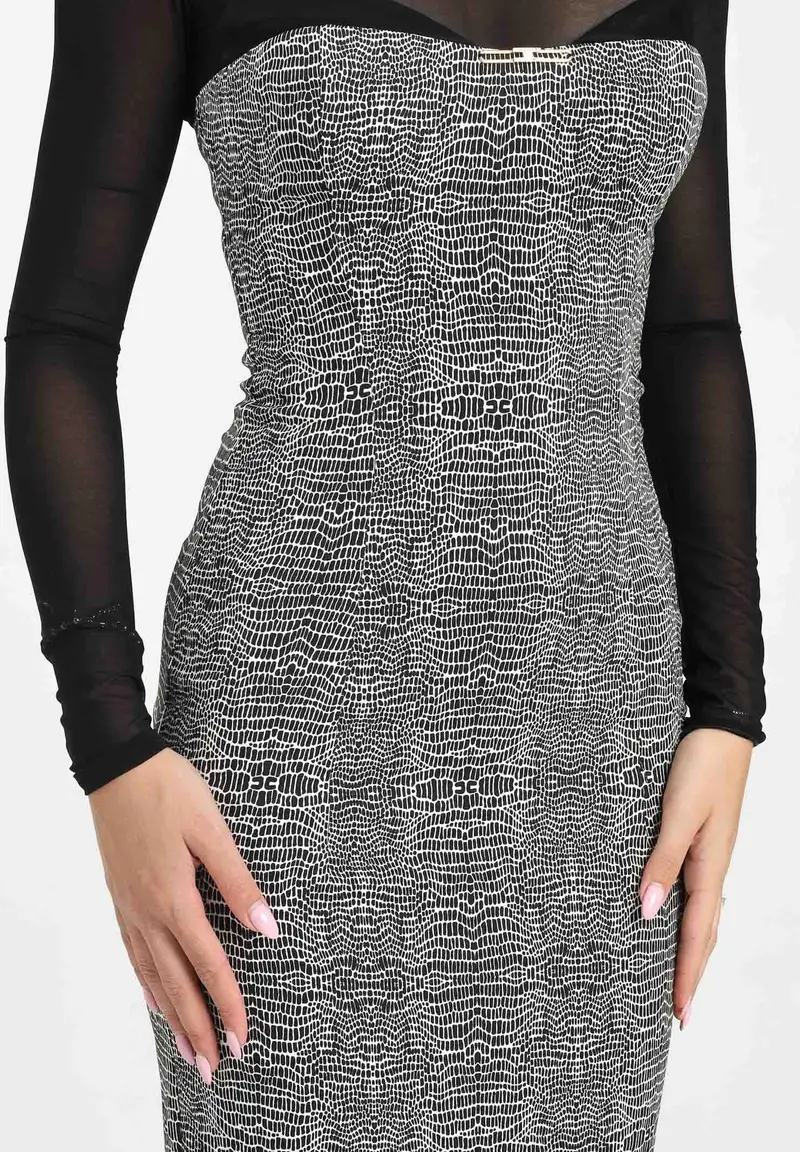 ELISABETTA FRANCHI Abito midi nero da donna con fantasia pitonata miniatura 2