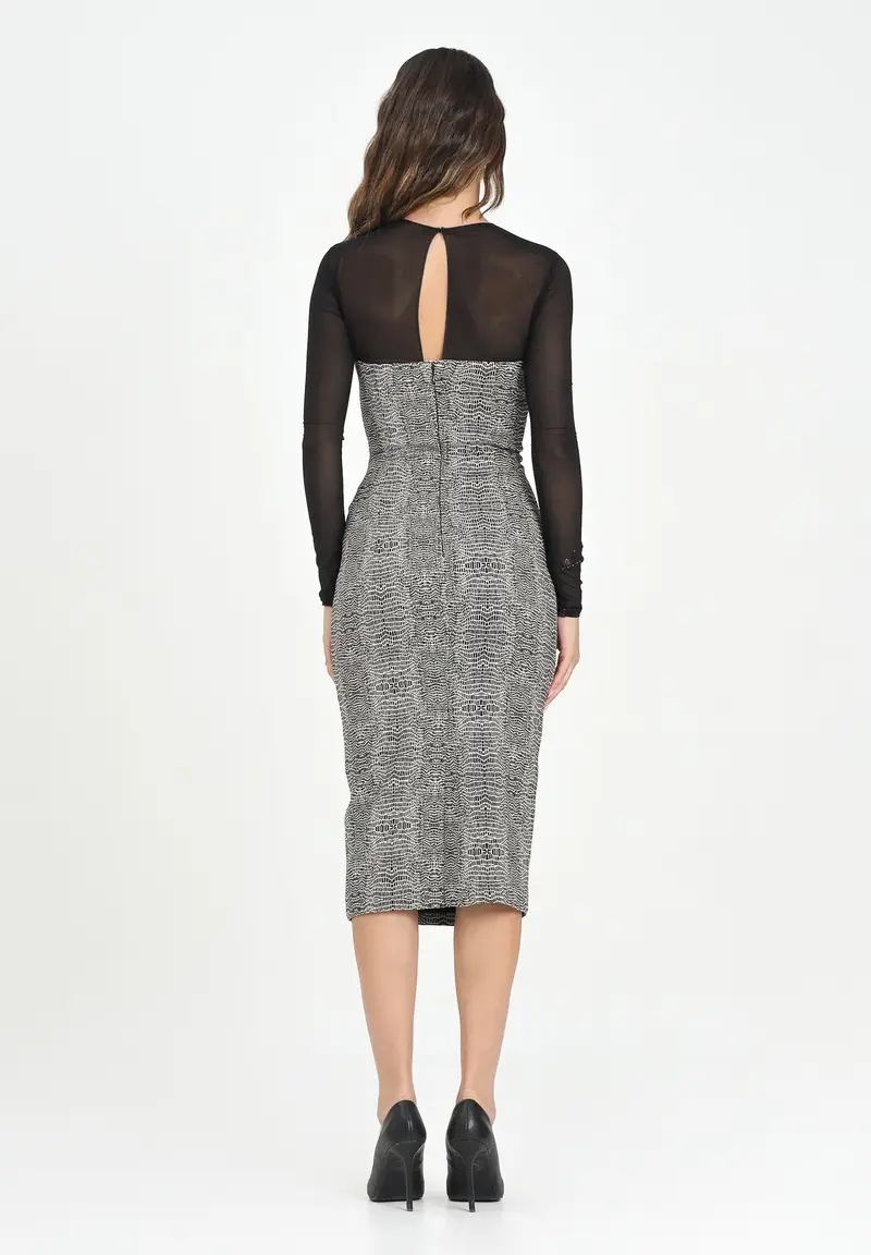 ELISABETTA FRANCHI Abito midi nero da donna con fantasia pitonata miniatura 3