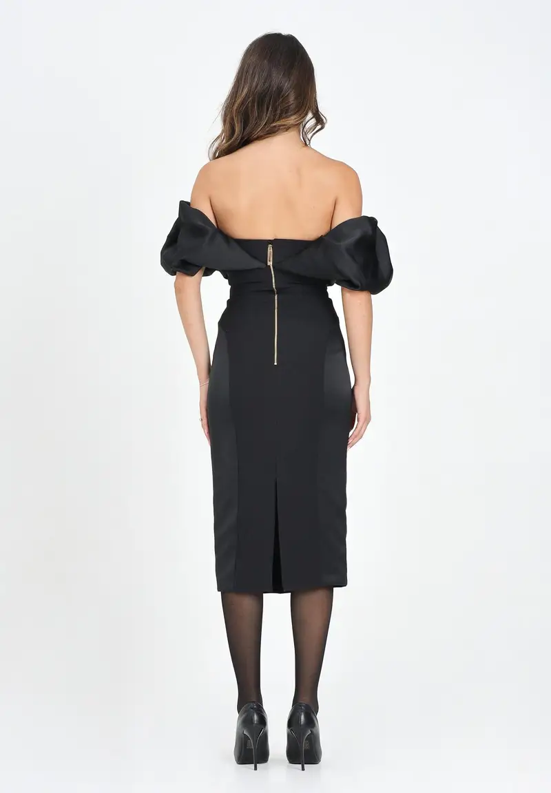 ELISABETTA FRANCHI Abito midi nero da donna con scollo 3D miniatura 3