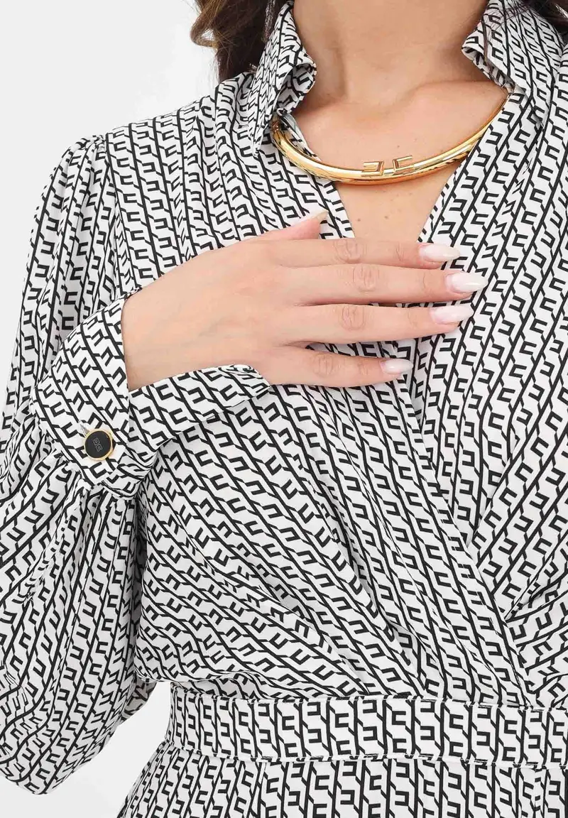 ELISABETTA FRANCHI Abito midi panna da donna con stampa geometrica miniatura 2