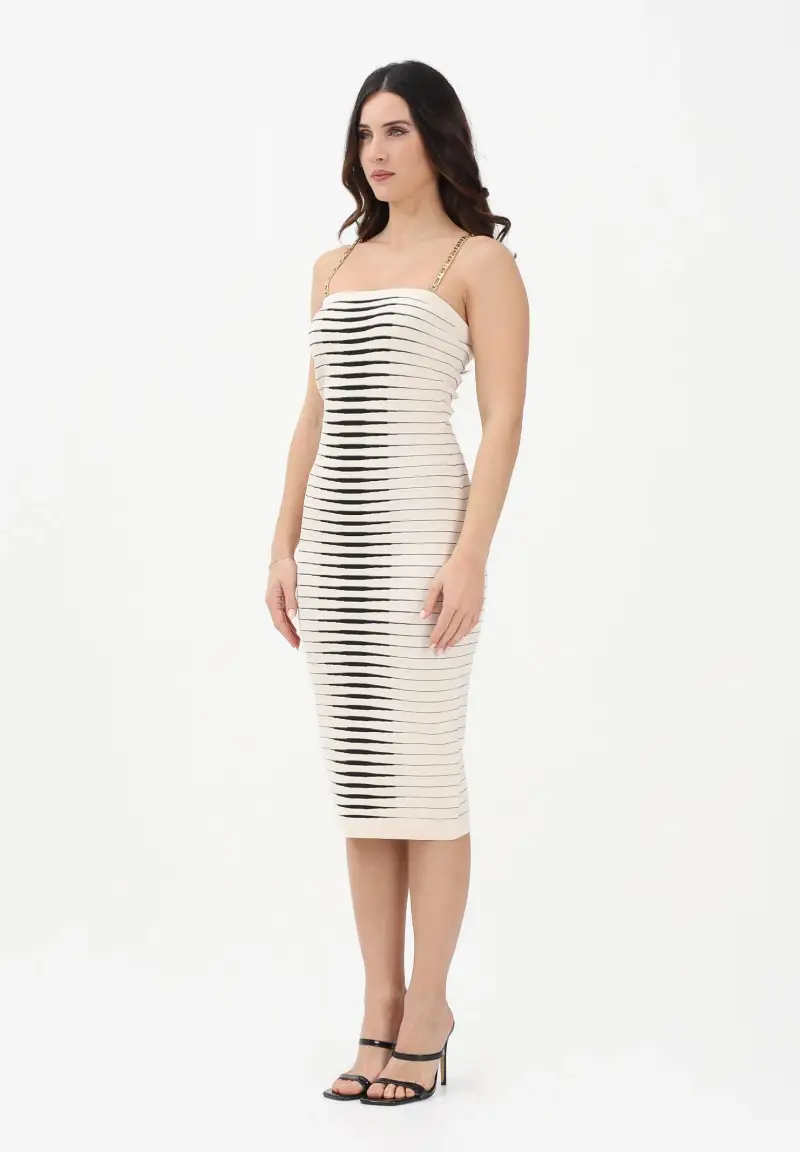 Abito midi panna e nero da donna con zebra jacquard