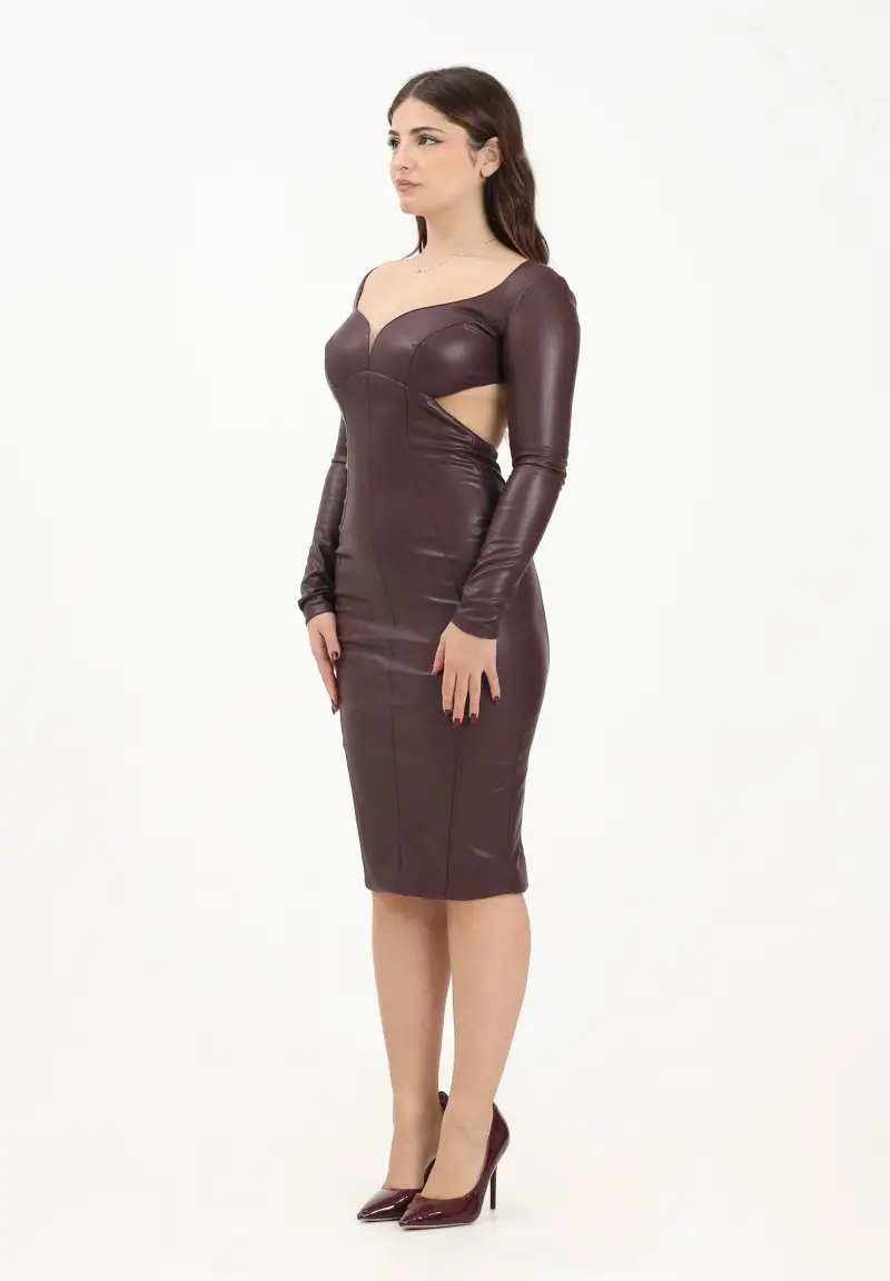 Abito midi tubino bordeaux da donna