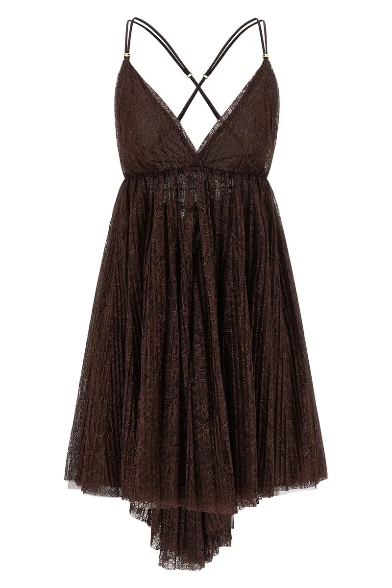 Abito Mini Pizzo Marrone