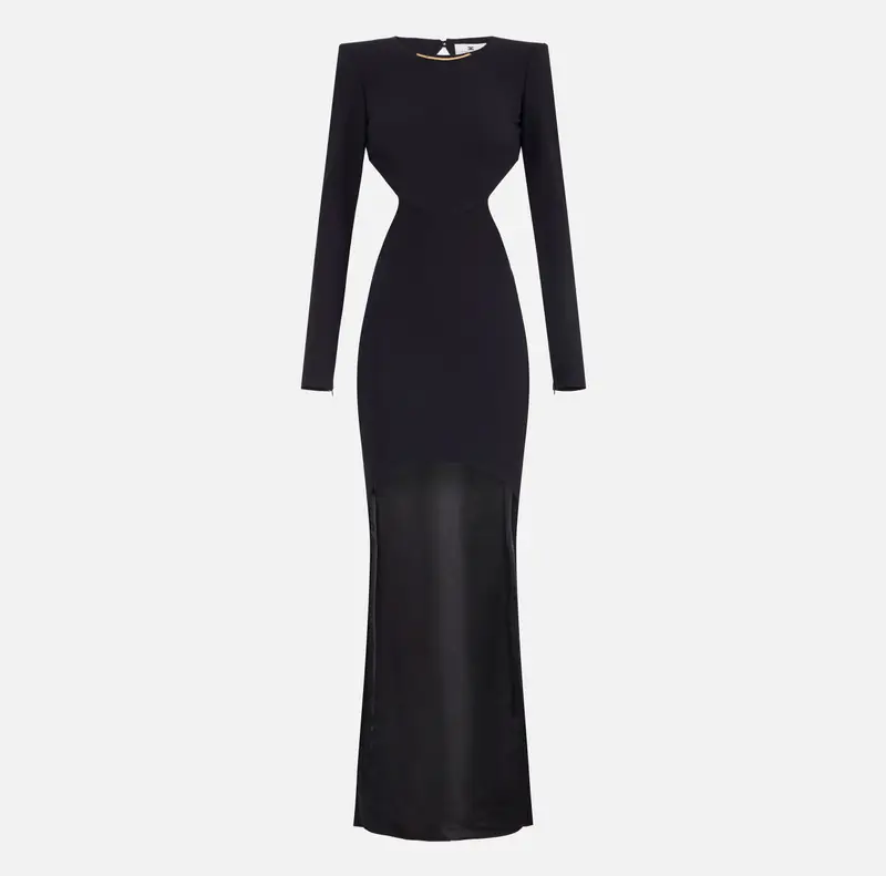 Abito Red Carpet in crêpe leggero con cut-out e coda