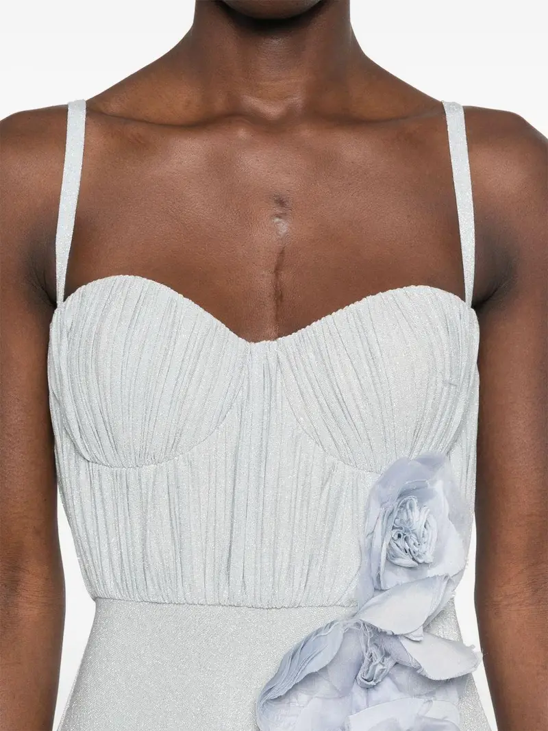 Abito Red Carpet in jersey lurex con fiore ricamato celeste miniatura 3