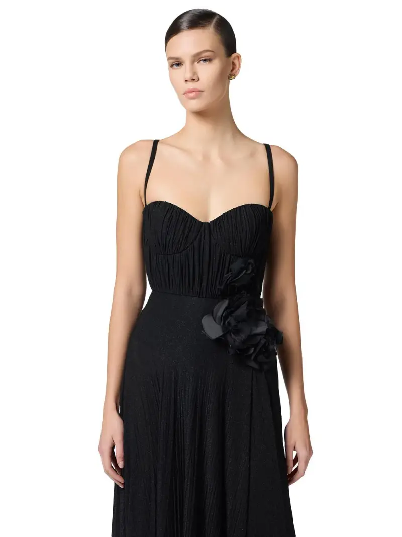 Abito Red Carpet in jersey lurex con fiore ricamato nero miniatura 3