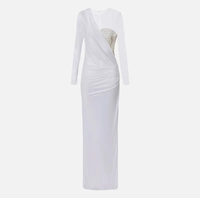 Abito Red Carpet in tulle e jersey con ricami cocco