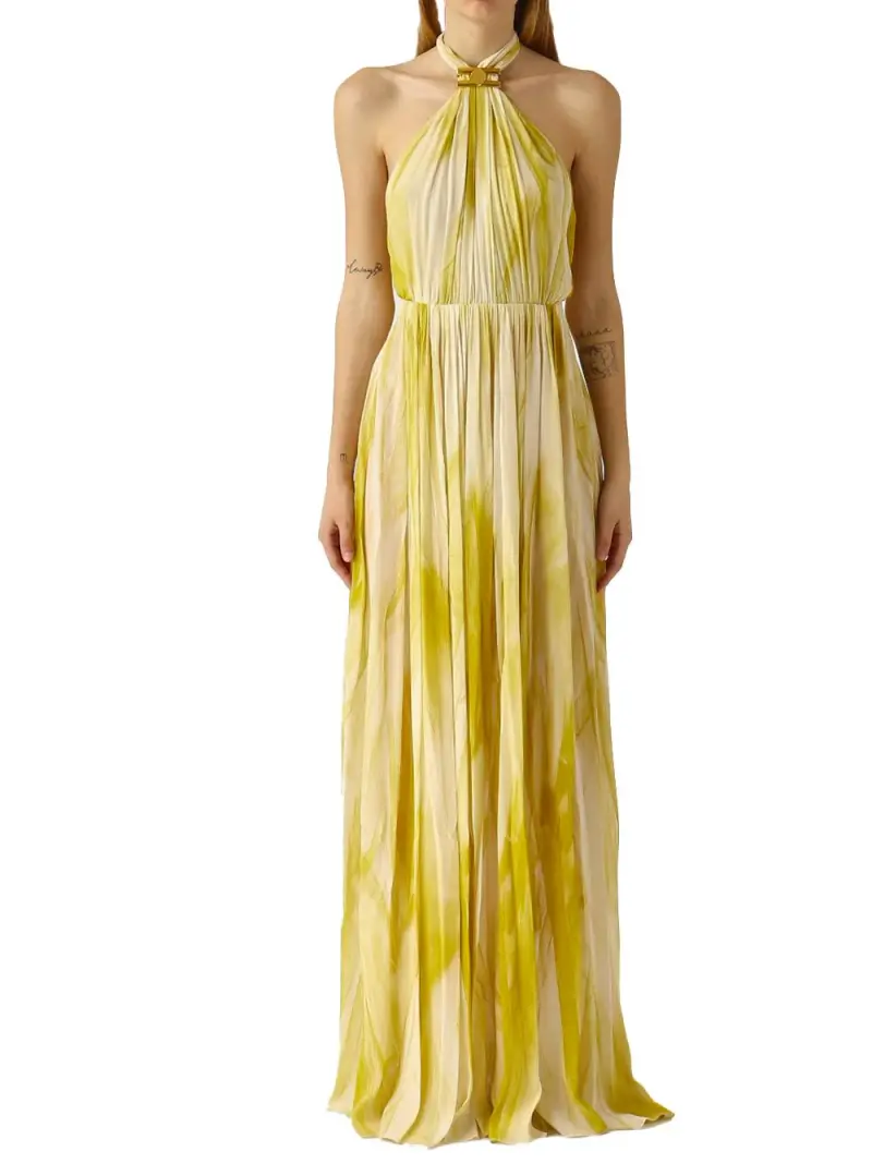 Abito Red Carpet in viscosa con stampa tulle Curry