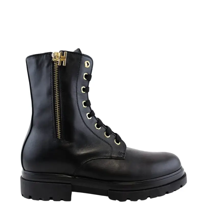 Elisabetta Franchi anfibi da bambina in pelle nera con cerinera laterale e inserti oro