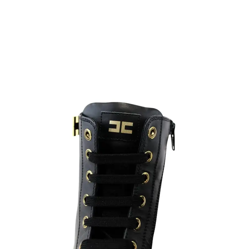 Elisabetta Franchi anfibi da bambina in pelle nera con cerinera laterale e inserti oro miniatura 2