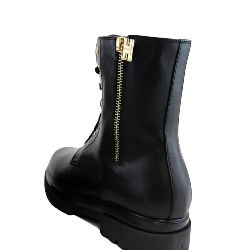 Elisabetta Franchi anfibi da bambina in pelle nera con cerinera laterale e inserti oro miniatura 3