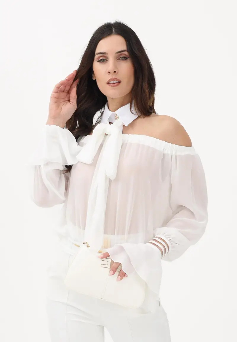 Blusa bianca da donna con dettaglio al collo miniatura 2