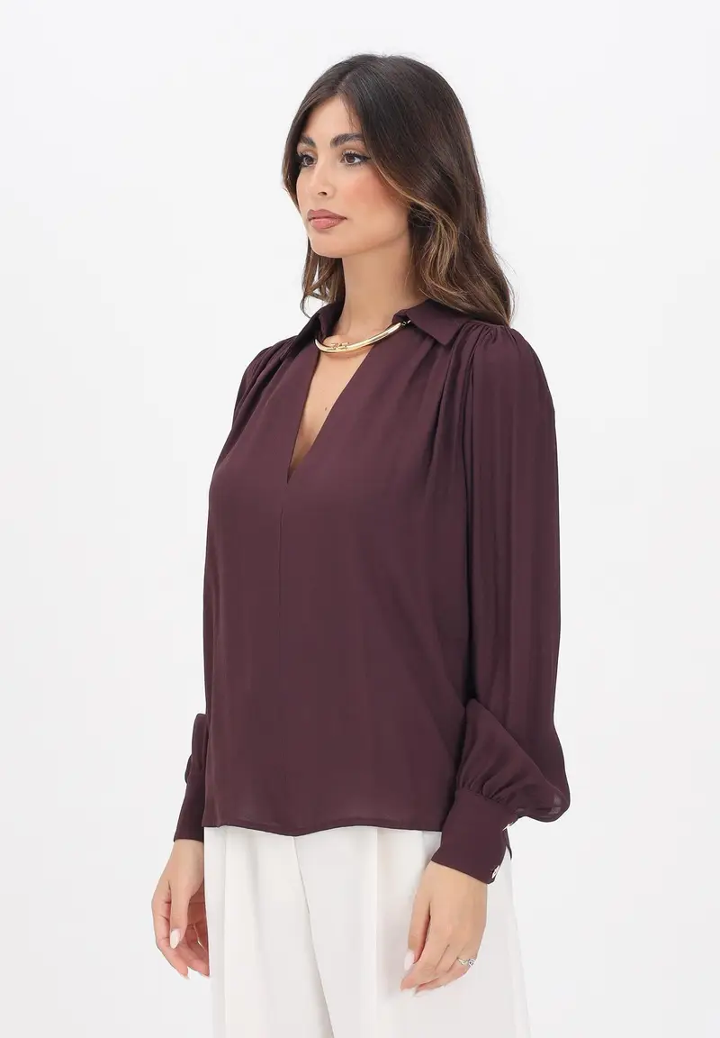 ELISABETTA FRANCHI Blusa bordeaux da donna con dettaglio gioiello