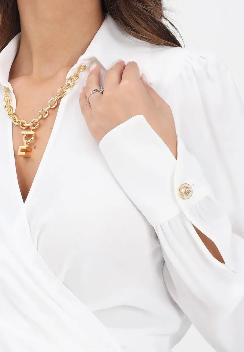 ELISABETTA FRANCHI Blusa cropped avorio da donna con dettaglio gioiello miniatura 2