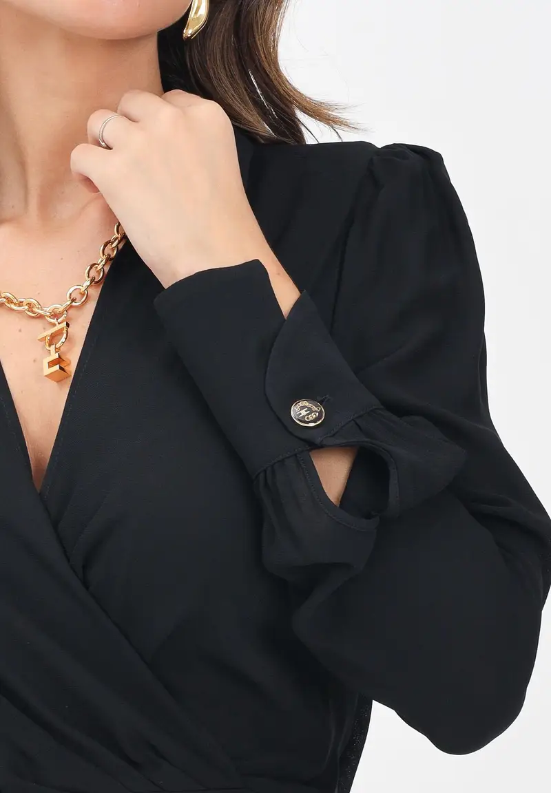 ELISABETTA FRANCHI Blusa cropped nera da donna con dettaglio gioiello miniatura 2