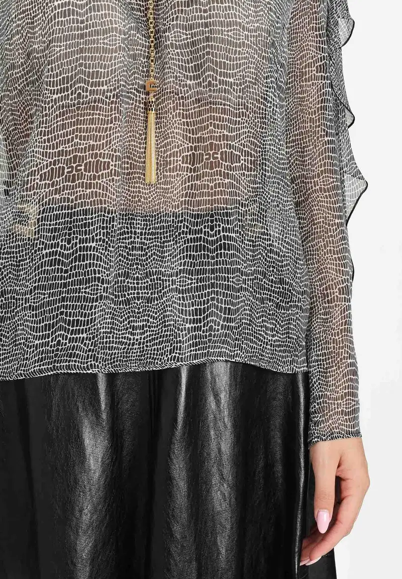 ELISABETTA FRANCHI Blusa nera da donna caratterizzata da stampa effetto pitonato miniatura 2