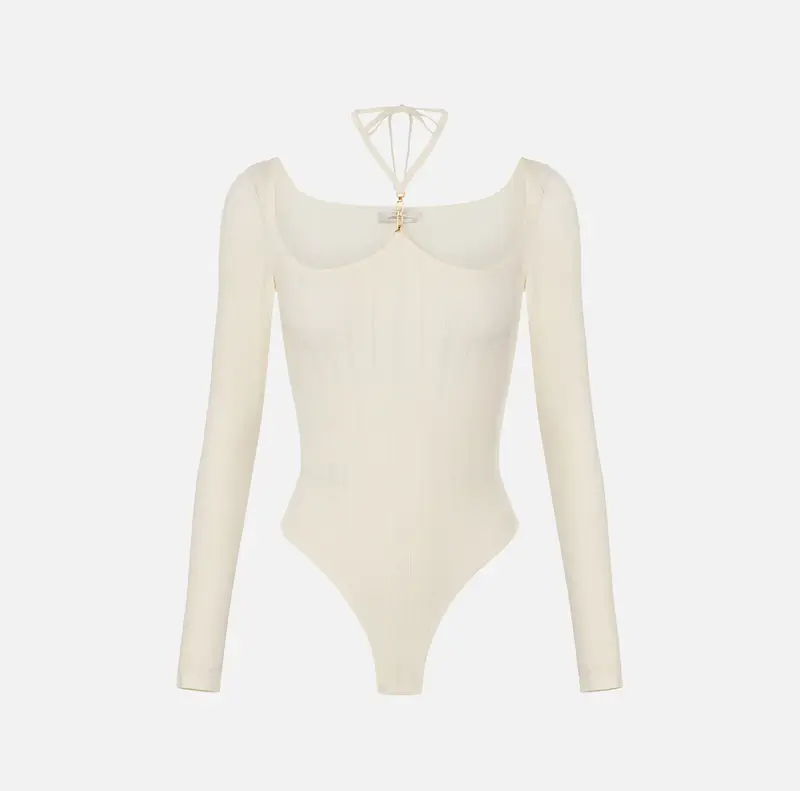 Body in maglia a costine con dettagli à jour