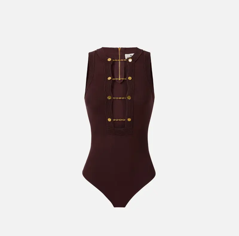 Body in maglia di viscosa con gemelli gioiello