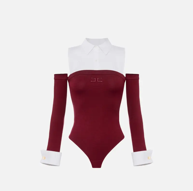 Body in maglia di viscosa e popeline di cotone