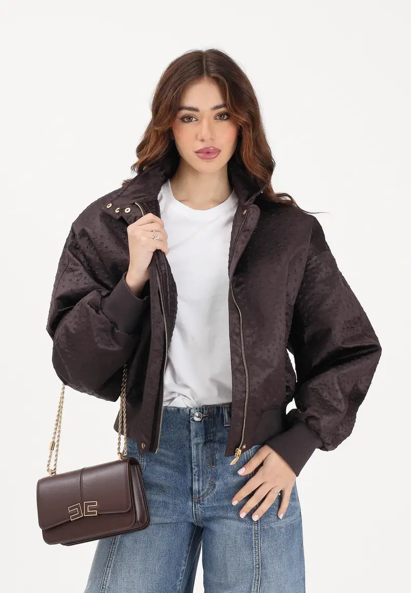 Bomber marrone da donna in taffettà miniatura 2