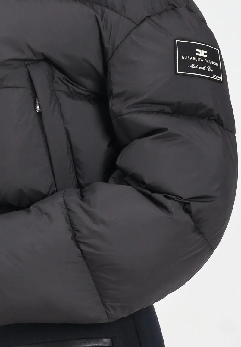 Bomber nero da donna con patch logo miniatura 3