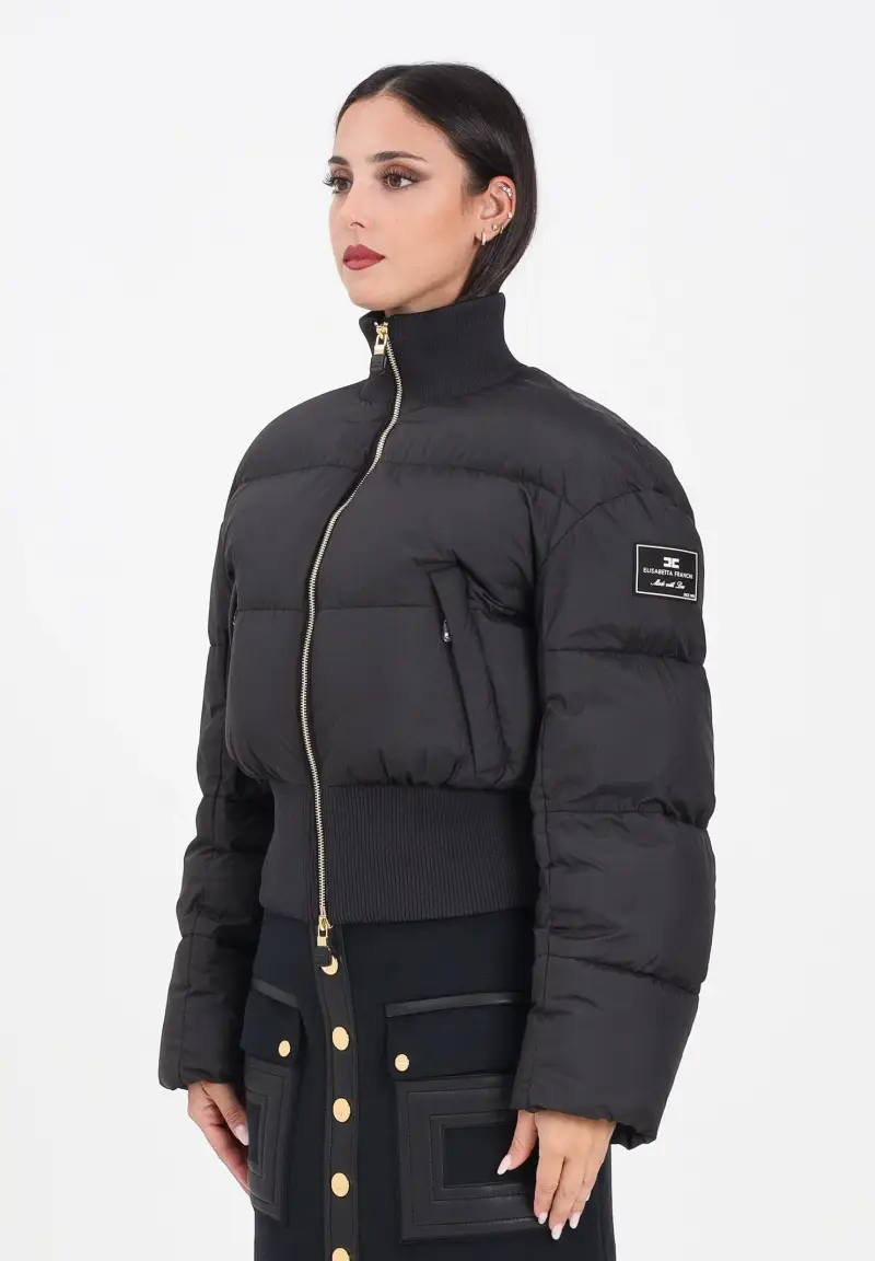 Bomber nero da donna con patch logo