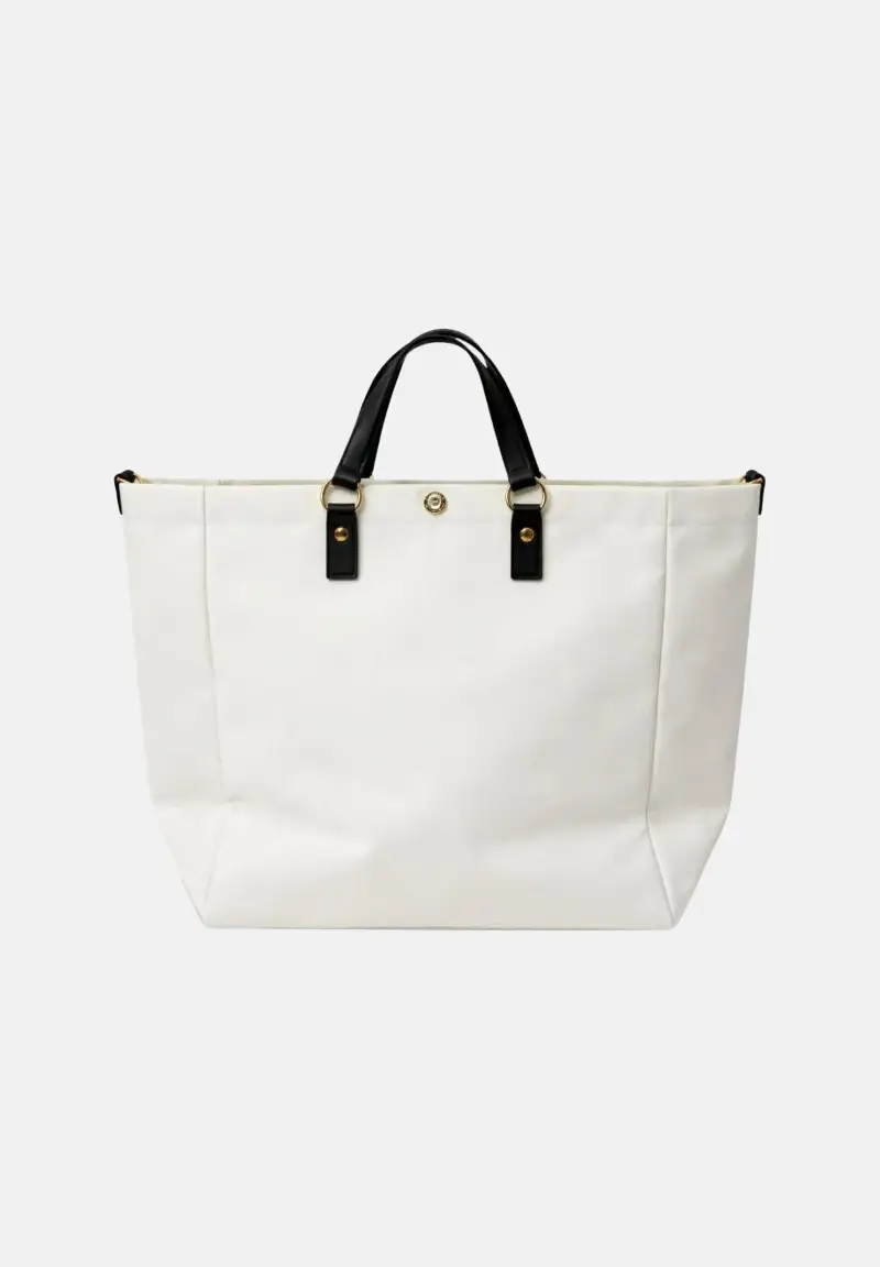 Borsa mare avorio e nera da donna con logo miniatura 2