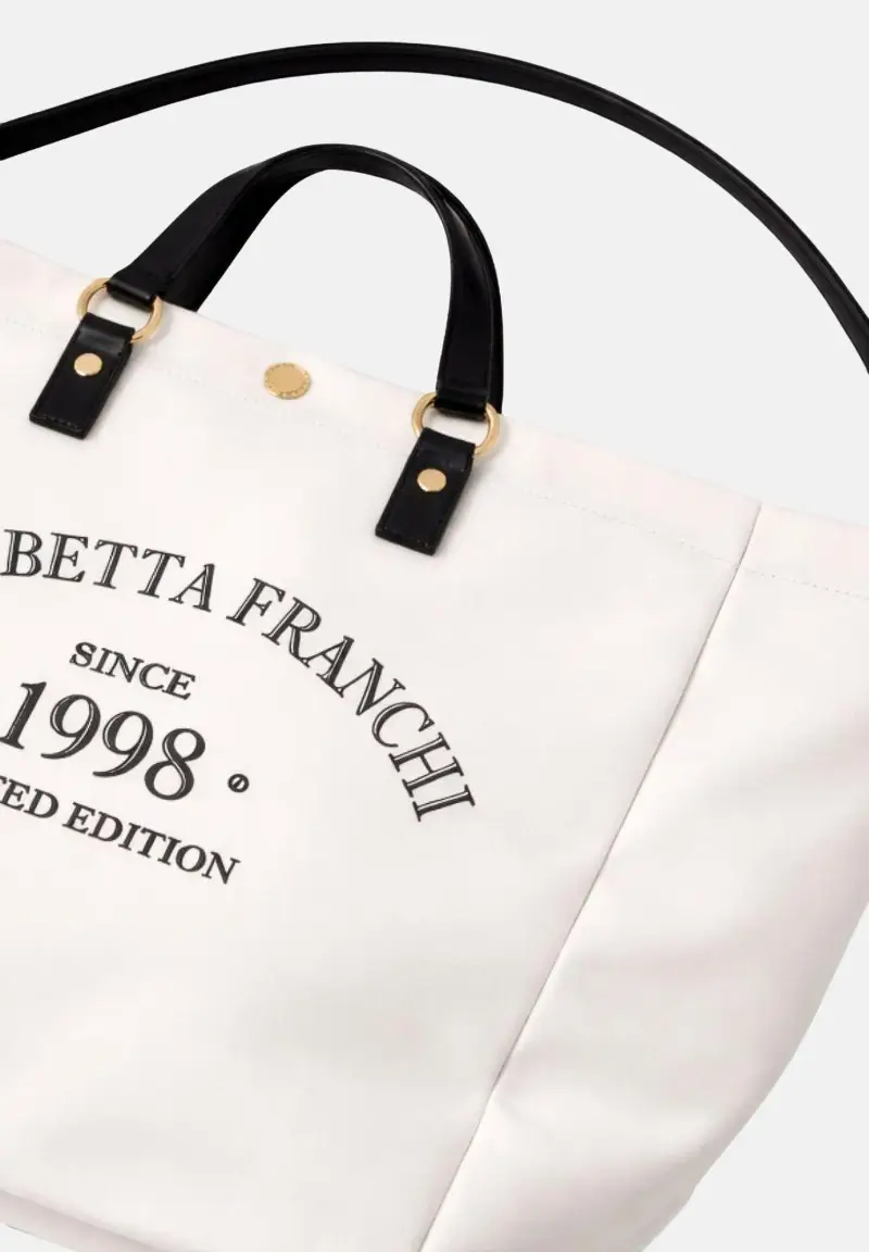 Borsa mare avorio e nera da donna con logo miniatura 3