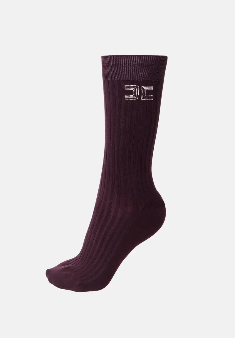 ELISABETTA FRANCHI Calzini bordeaux da donna con logo ricamato