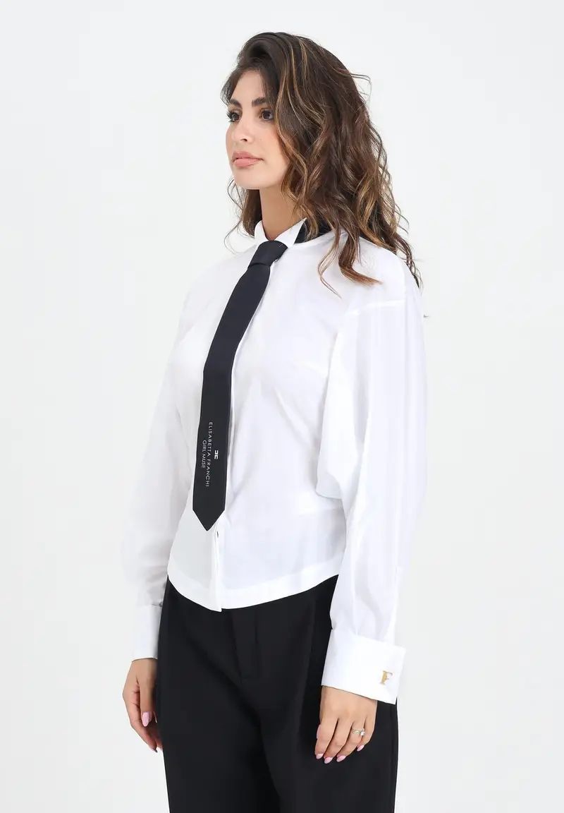 ELISABETTA FRANCHI Camicia a manica lunga bianca da donna con cravatta