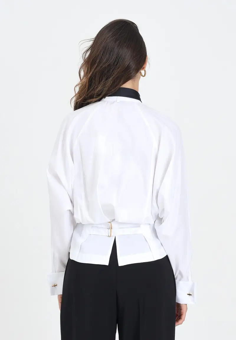 ELISABETTA FRANCHI Camicia a manica lunga bianca da donna con cravatta miniatura 3