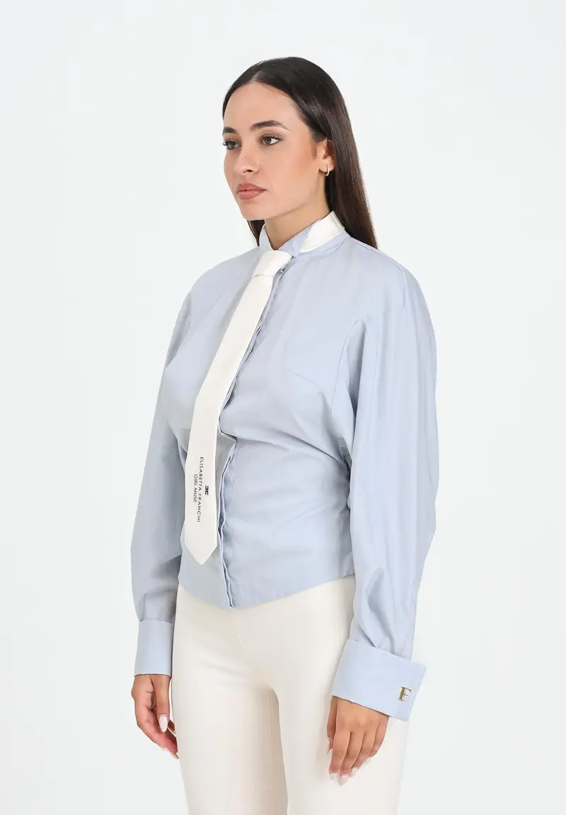 ELISABETTA FRANCHI Camicia a manica lunga celeste da donna con cravatta