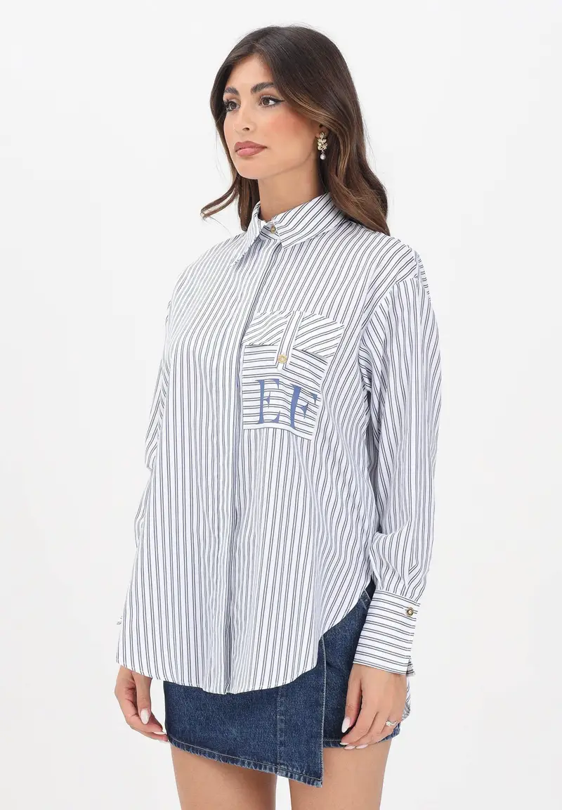 ELISABETTA FRANCHI Camicia a manica lunga da donna realizzata in cotone a righe bianche e blu