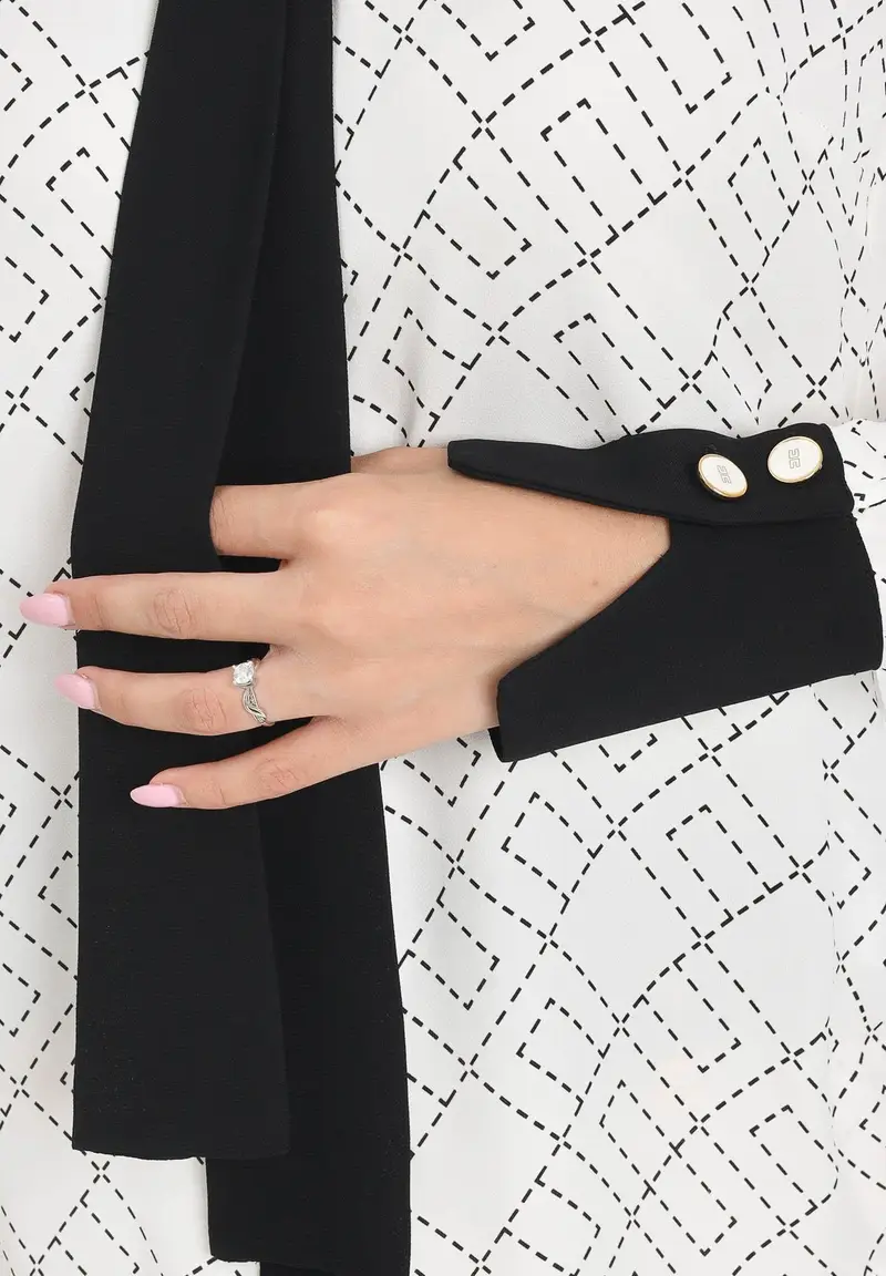 ELISABETTA FRANCHI Camicia a manica lunga panna e nera da donna con stampa miniatura 2