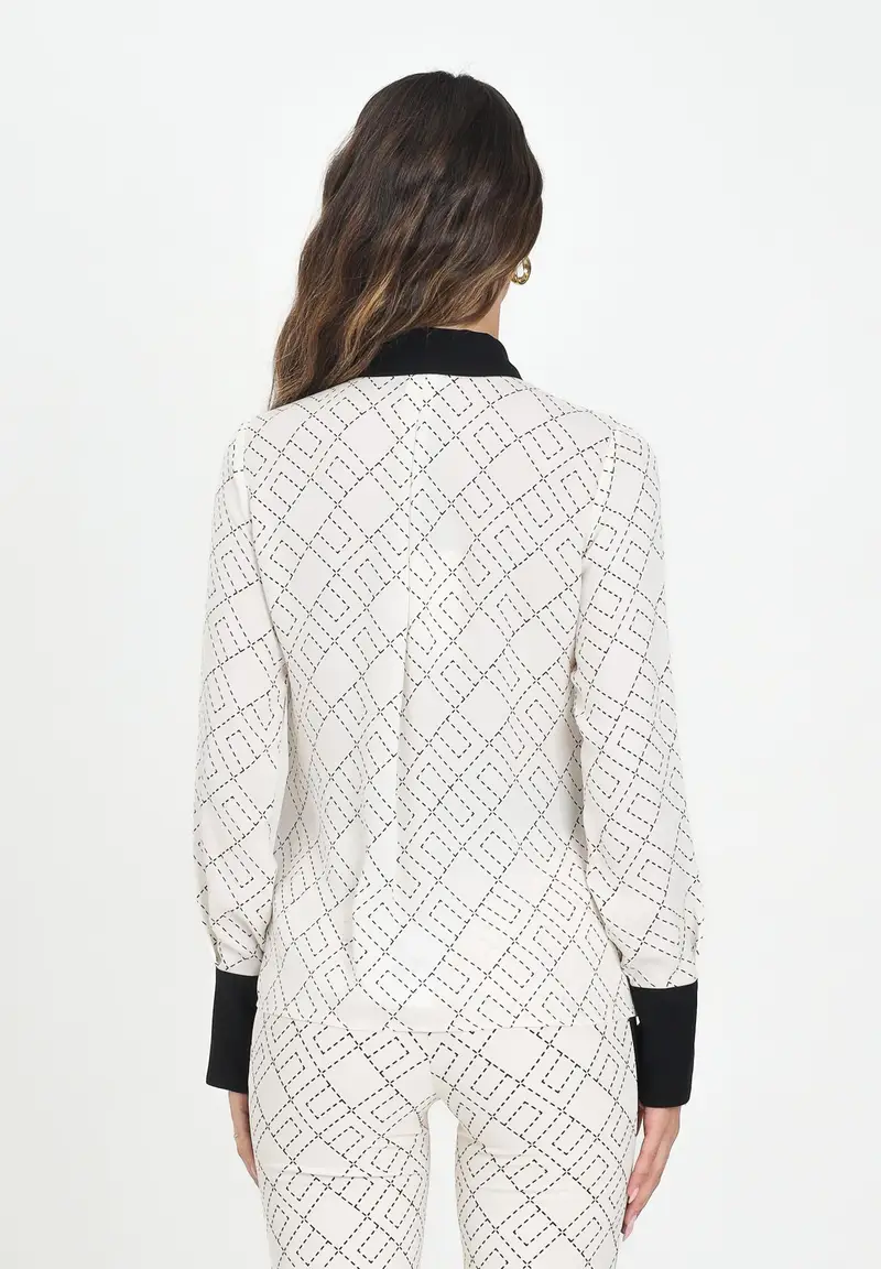 ELISABETTA FRANCHI Camicia a manica lunga panna e nera da donna con stampa miniatura 3