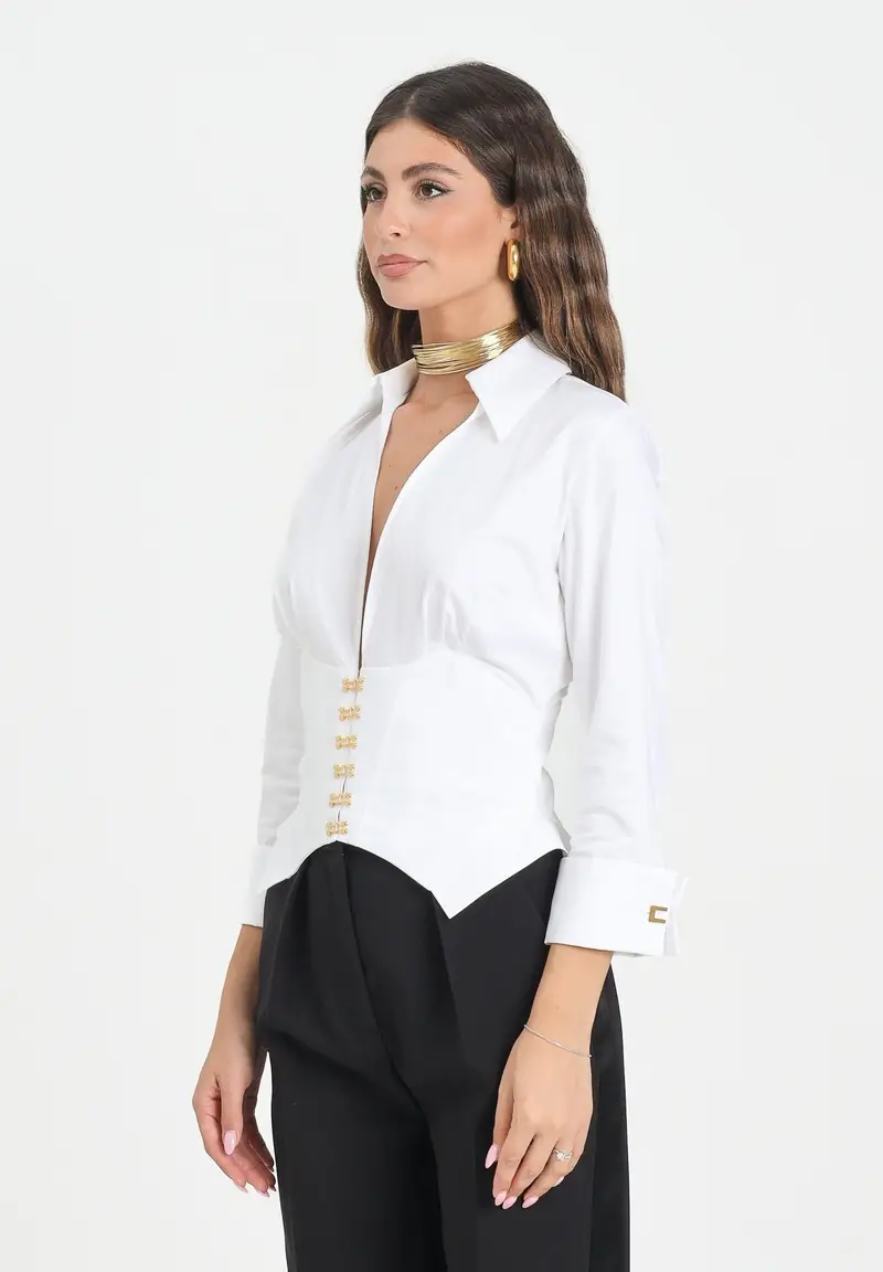 ELISABETTA FRANCHI Camicia bianca da donna con ganci gioiello